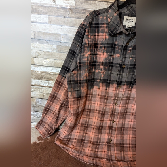 Van Halen World Tour 1984 Upcycled Dip Dye Bleach Flannel Shirt - Picture 12 of 15